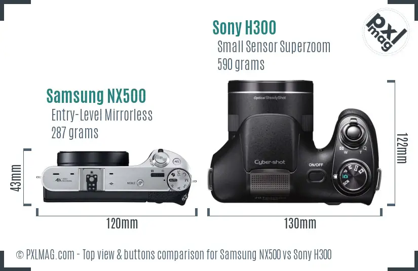 Samsung NX500 vs Sony H300 top view buttons comparison