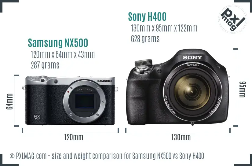 Samsung NX500 vs Sony H400 size comparison