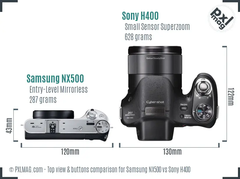 Samsung NX500 vs Sony H400 top view buttons comparison