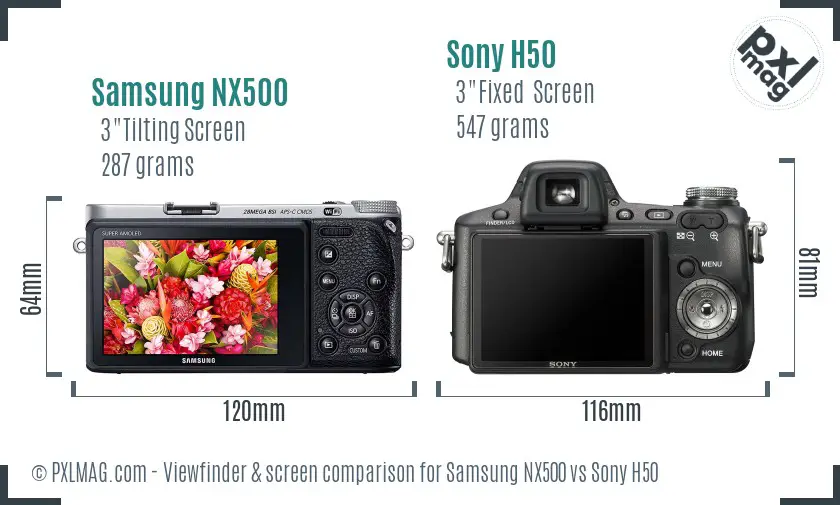 Samsung NX500 vs Sony H50 Screen and Viewfinder comparison