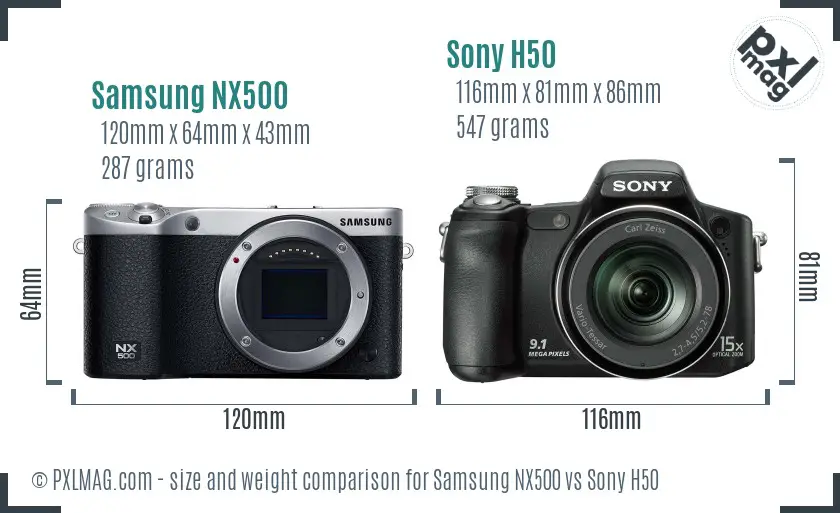 Samsung NX500 vs Sony H50 size comparison