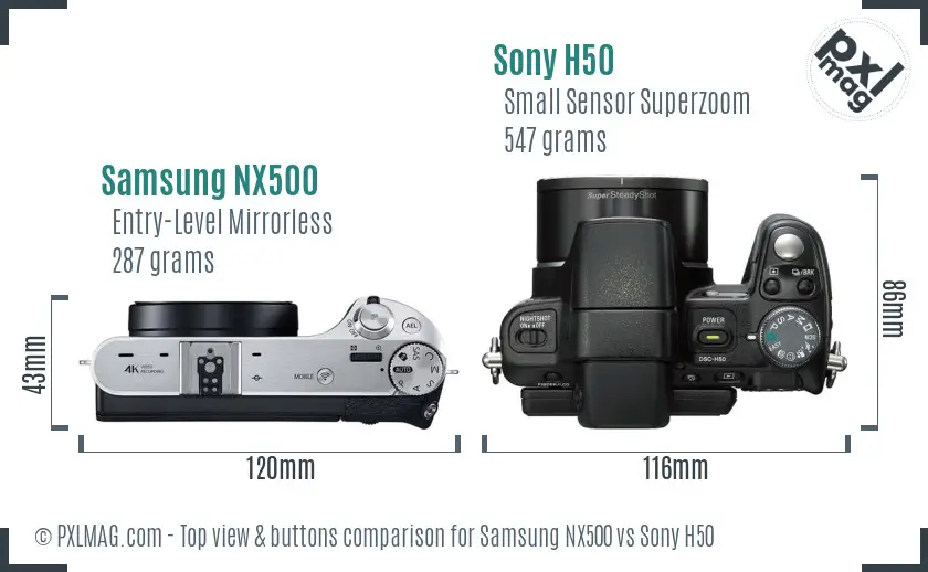 Samsung NX500 vs Sony H50 top view buttons comparison