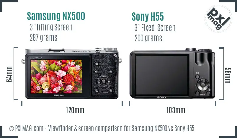 Samsung NX500 vs Sony H55 Screen and Viewfinder comparison