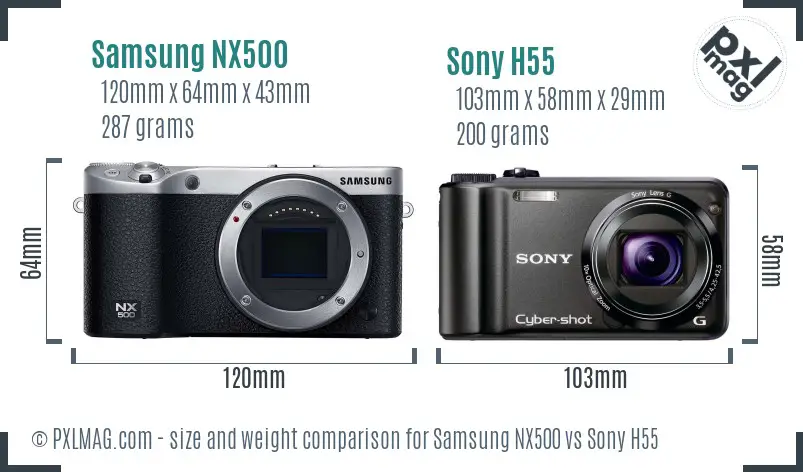 Samsung NX500 vs Sony H55 size comparison