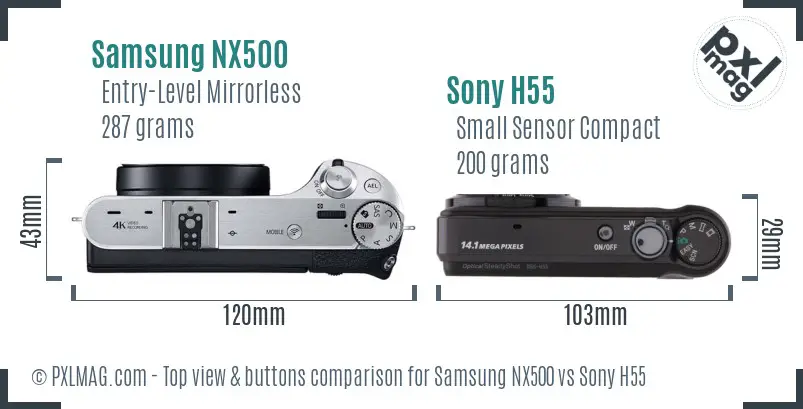 Samsung NX500 vs Sony H55 top view buttons comparison