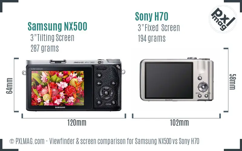 Samsung NX500 vs Sony H70 Screen and Viewfinder comparison