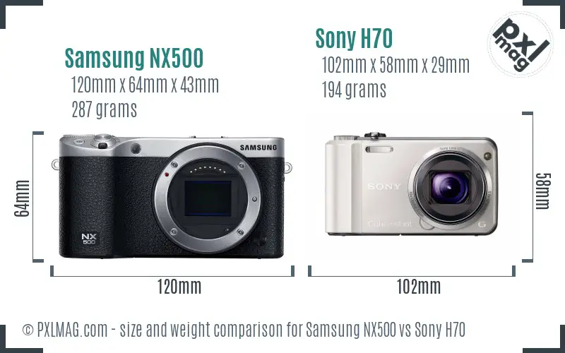 Samsung NX500 vs Sony H70 size comparison