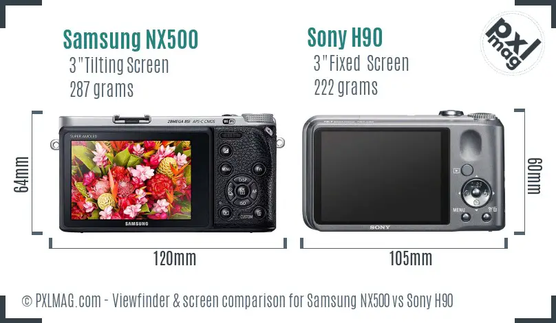 Samsung NX500 vs Sony H90 Screen and Viewfinder comparison