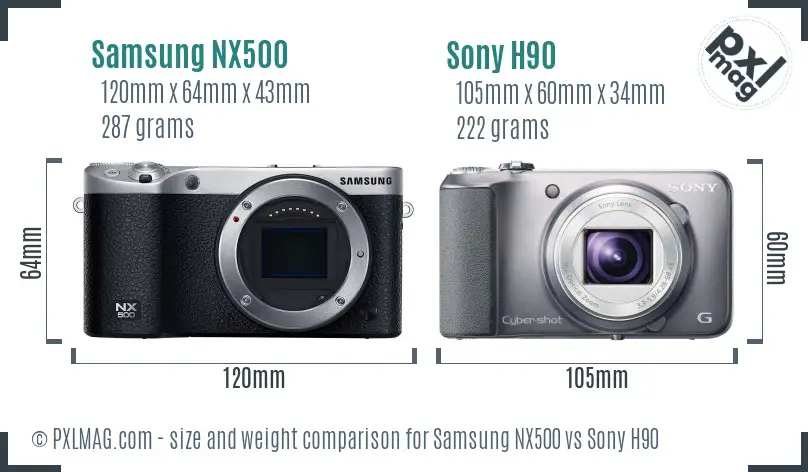 Samsung NX500 vs Sony H90 size comparison