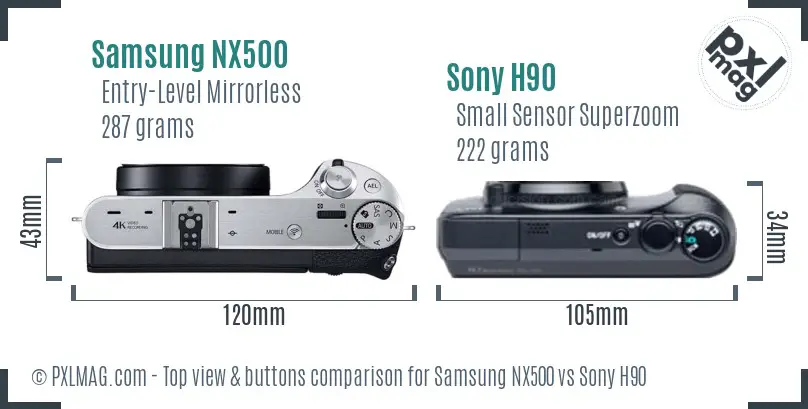 Samsung NX500 vs Sony H90 top view buttons comparison