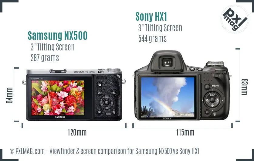 Samsung NX500 vs Sony HX1 Screen and Viewfinder comparison