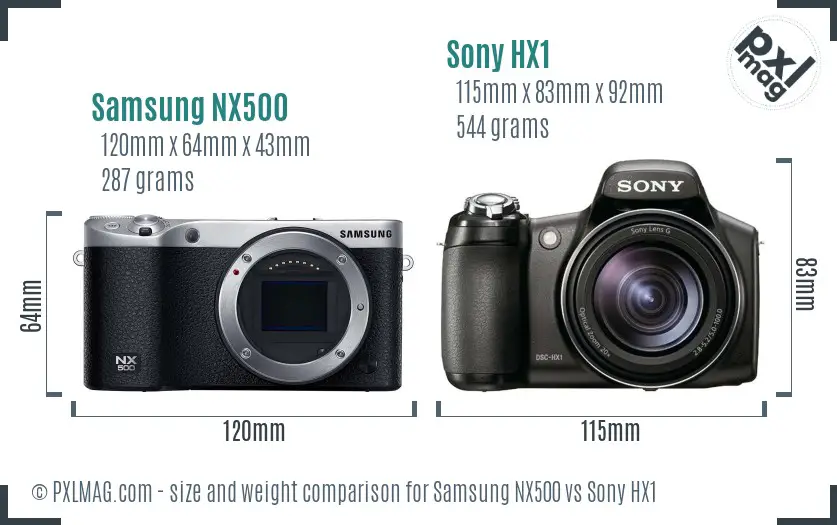 Samsung NX500 vs Sony HX1 size comparison