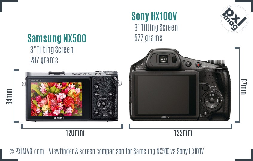 Samsung NX500 vs Sony HX100V Screen and Viewfinder comparison