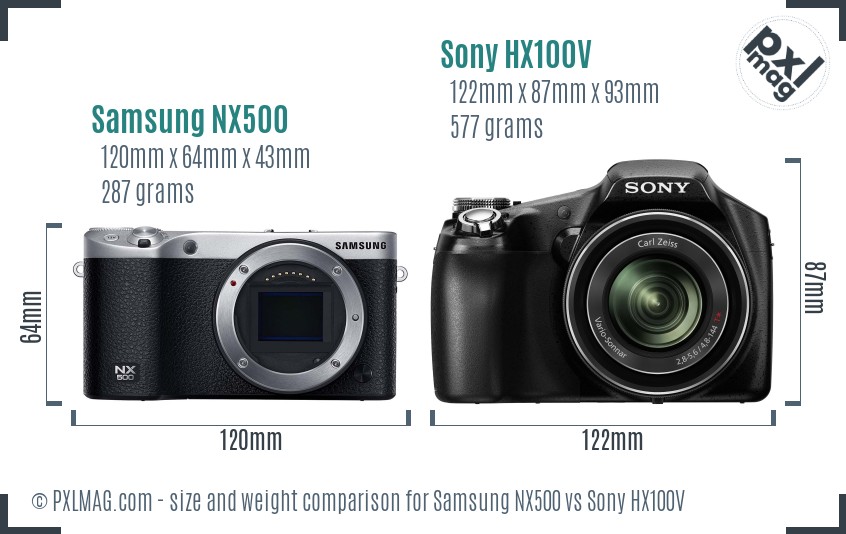 Samsung NX500 vs Sony HX100V size comparison