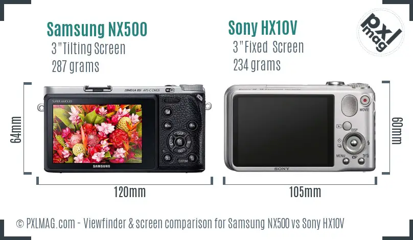 Samsung NX500 vs Sony HX10V Screen and Viewfinder comparison