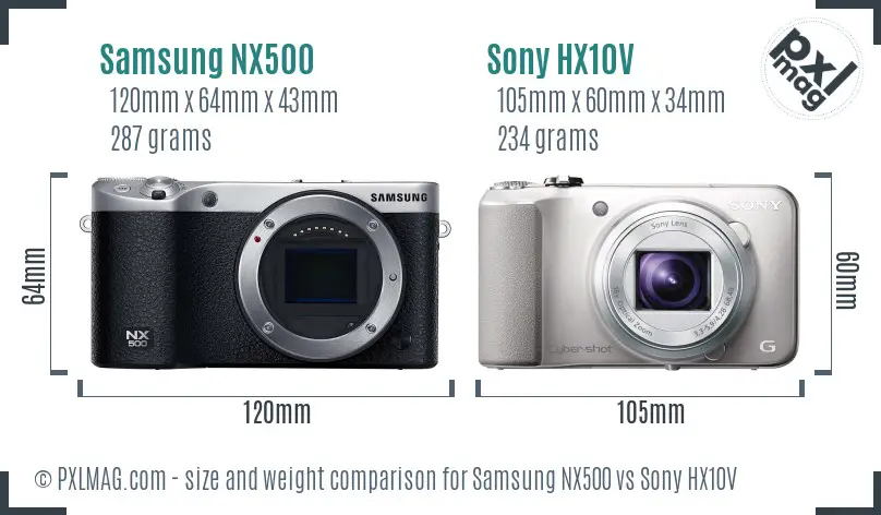 Samsung NX500 vs Sony HX10V size comparison