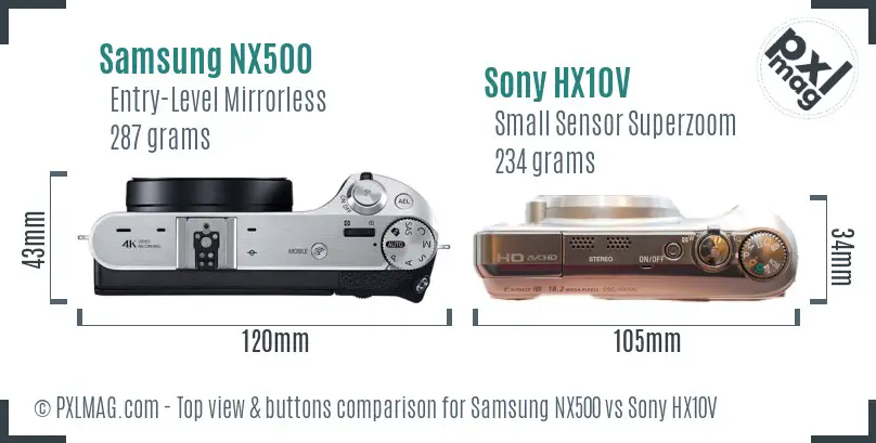 Samsung NX500 vs Sony HX10V top view buttons comparison