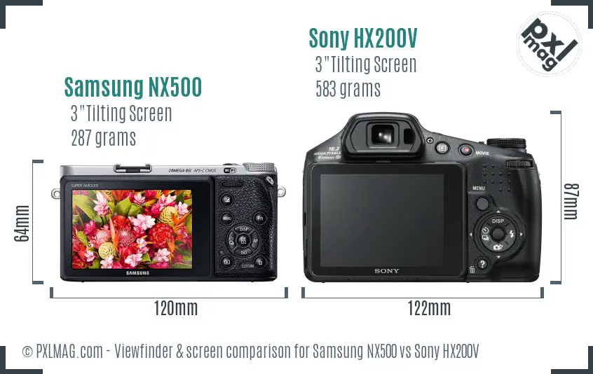 Samsung NX500 vs Sony HX200V Screen and Viewfinder comparison