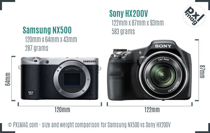 Samsung NX500 vs Sony HX200V size comparison