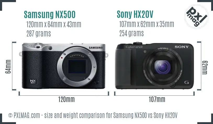 Samsung NX500 vs Sony HX20V size comparison