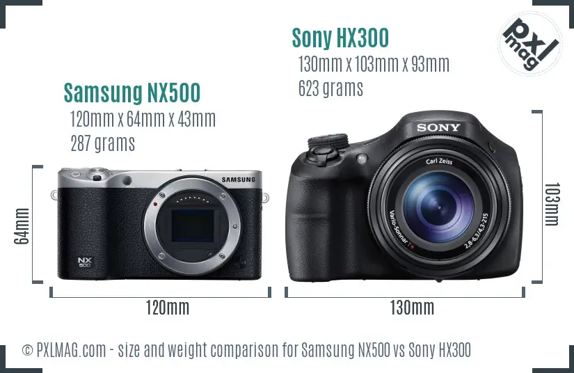 Samsung NX500 vs Sony HX300 size comparison