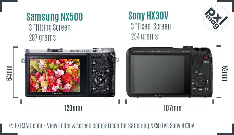 Samsung NX500 vs Sony HX30V Screen and Viewfinder comparison