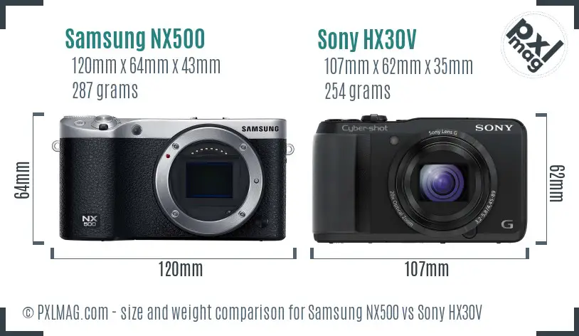 Samsung NX500 vs Sony HX30V size comparison