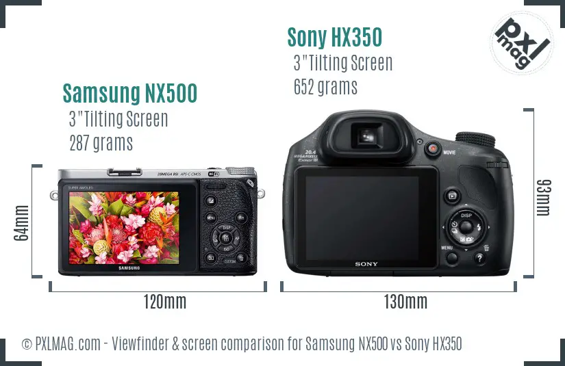 Samsung NX500 vs Sony HX350 Screen and Viewfinder comparison