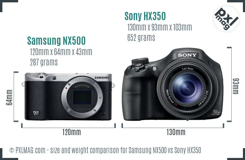 Samsung NX500 vs Sony HX350 size comparison