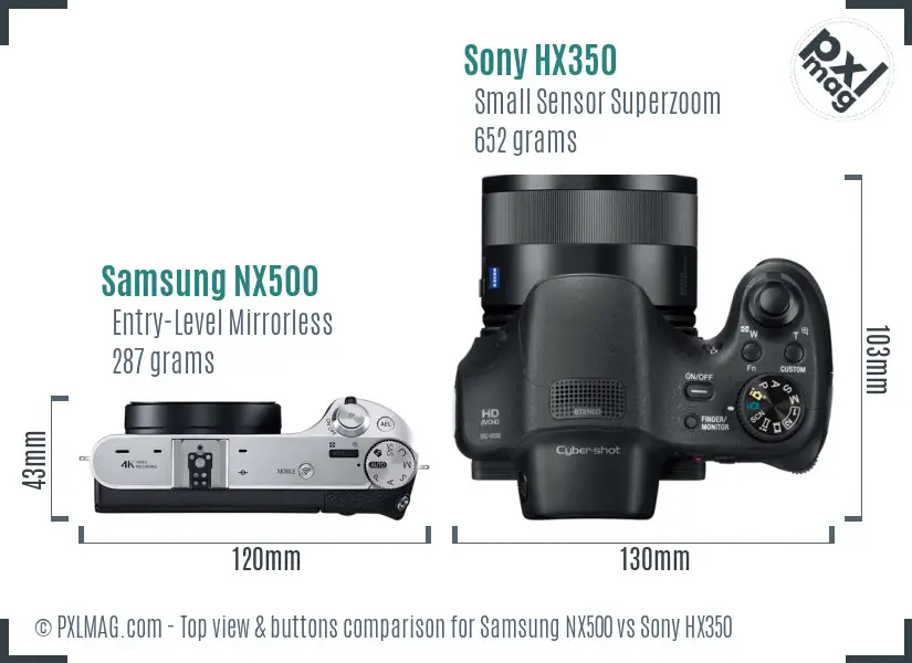 Samsung NX500 vs Sony HX350 top view buttons comparison