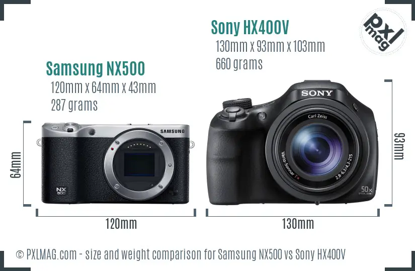 Samsung NX500 vs Sony HX400V size comparison