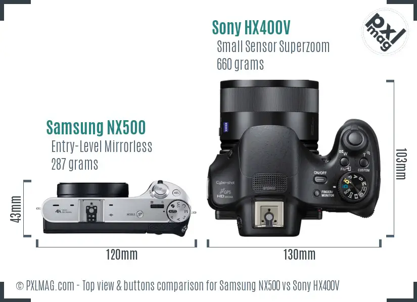 Samsung NX500 vs Sony HX400V top view buttons comparison