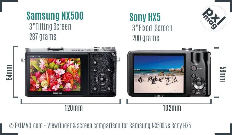 Samsung NX500 vs Sony HX5 Screen and Viewfinder comparison