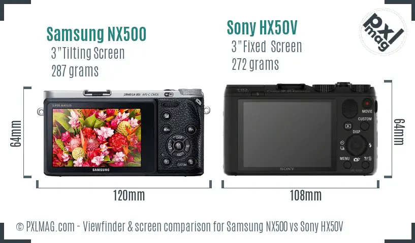 Samsung NX500 vs Sony HX50V Screen and Viewfinder comparison