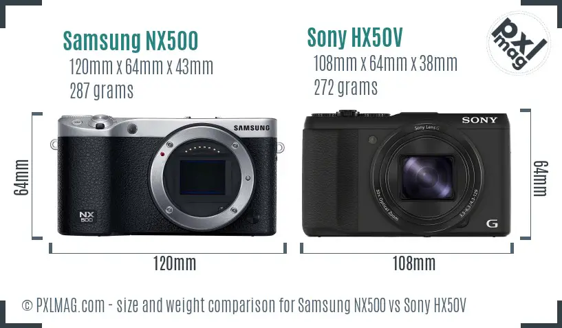 Samsung NX500 vs Sony HX50V size comparison