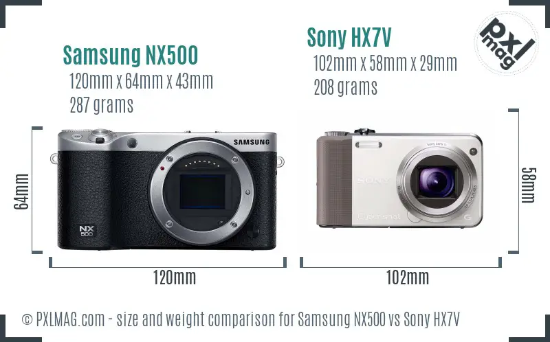 Samsung NX500 vs Sony HX7V size comparison Samsung NX500 vs Sony HX7V size comparison