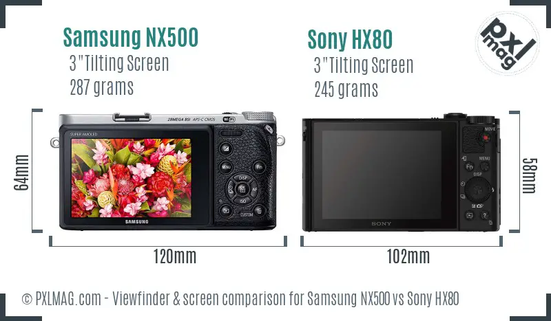 Samsung NX500 vs Sony HX80 Screen and Viewfinder comparison