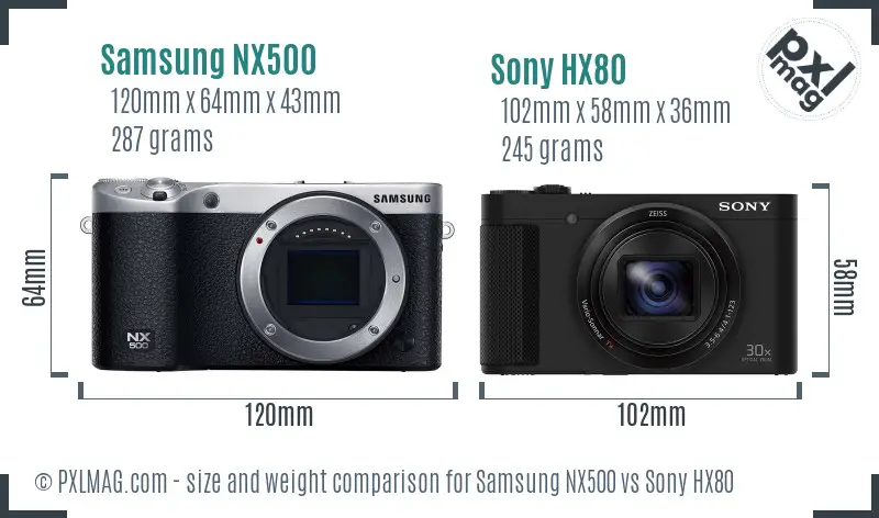 Samsung NX500 vs Sony HX80 size comparison