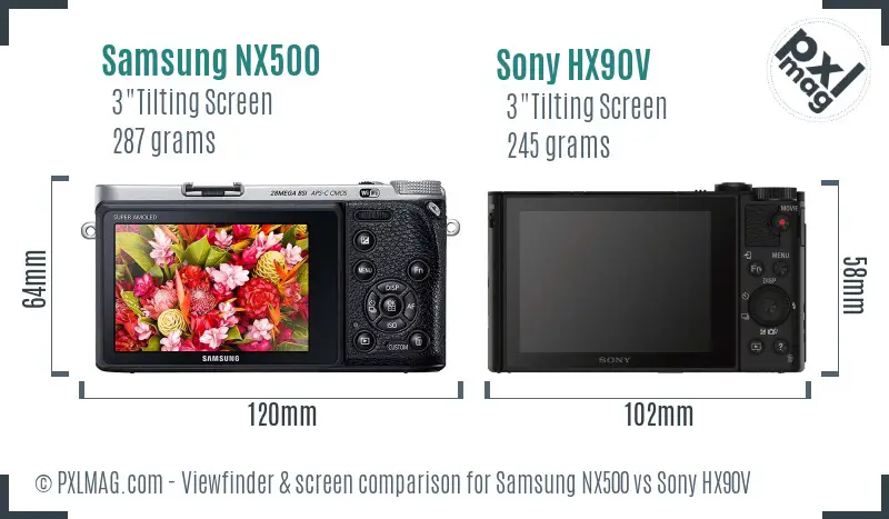 Samsung NX500 vs Sony HX90V Screen and Viewfinder comparison