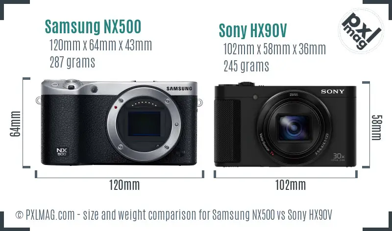 Samsung NX500 vs Sony HX90V size comparison