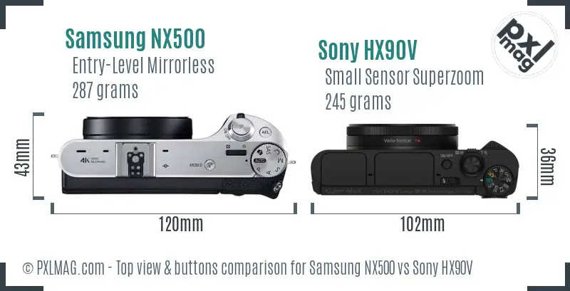Samsung NX500 vs Sony HX90V top view buttons comparison