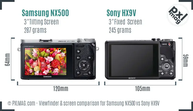 Samsung NX500 vs Sony HX9V Screen and Viewfinder comparison