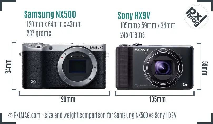 Samsung NX500 vs Sony HX9V size comparison