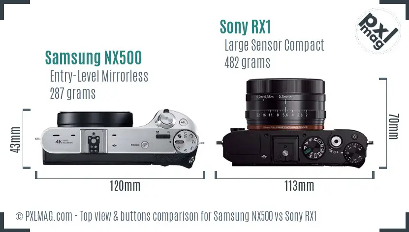 Samsung NX500 vs Sony RX1 top view buttons comparison