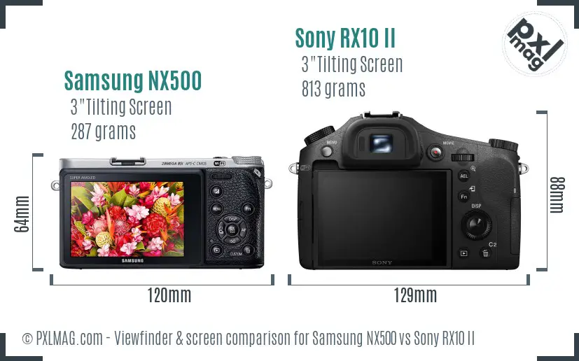 Samsung NX500 vs Sony RX10 II Screen and Viewfinder comparison