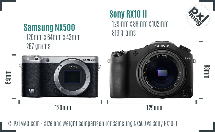 Samsung NX500 vs Sony RX10 II size comparison