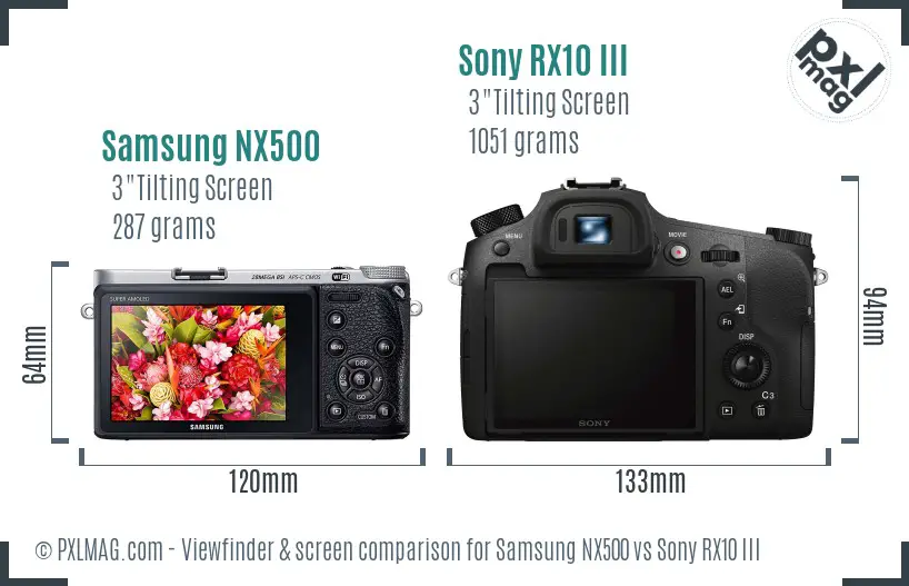 Samsung NX500 vs Sony RX10 III Screen and Viewfinder comparison