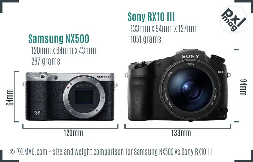 Samsung NX500 vs Sony RX10 III size comparison