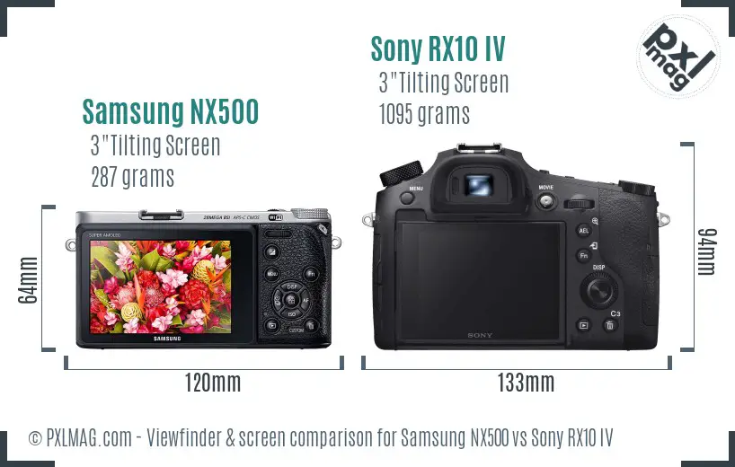 Samsung NX500 vs Sony RX10 IV Screen and Viewfinder comparison