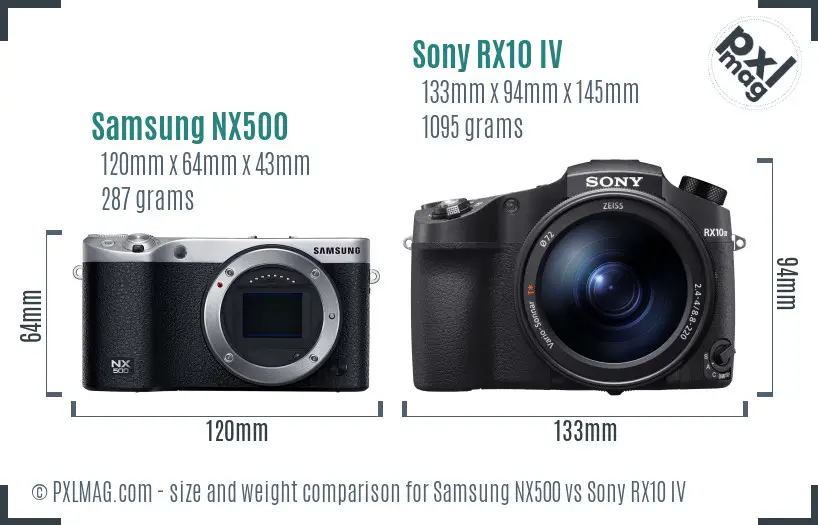 Samsung NX500 vs Sony RX10 IV size comparison